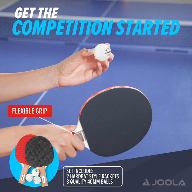 JOOLA Essentials Duel 2-Player Table Tennis Racket Set with 2 Ping Pong Paddles & 3 Balls - Pips Out Hardbat Ping Pong Rackets Great for All Playing Levels & Ages - White Ping Pong Balls - Image 5